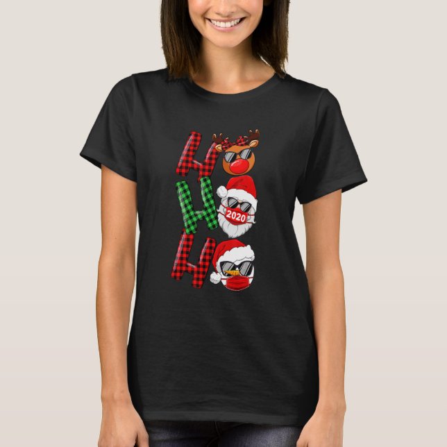 Camiseta Natal Ho Ho Papais noeis Reindeer Snowman Face Mas (Frente)