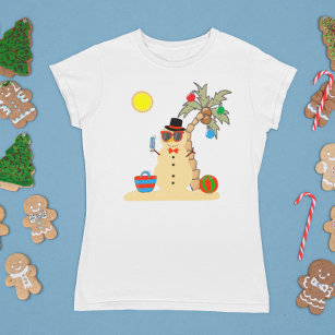 Camiseta Natal Holiday Beach Tropical Snowman