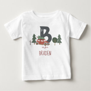 Camiseta Natal inicial da criança da Cinza verde vermelha
