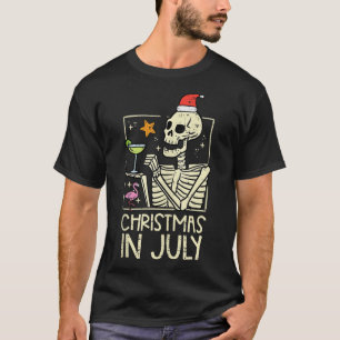 Camiseta Natal julho Skeleton Flamingo Funny Verão Xmas