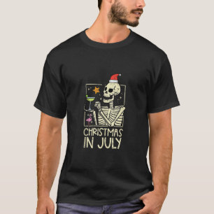 Camiseta Natal julho Skeleton Flamingo Funny Verão Xmas