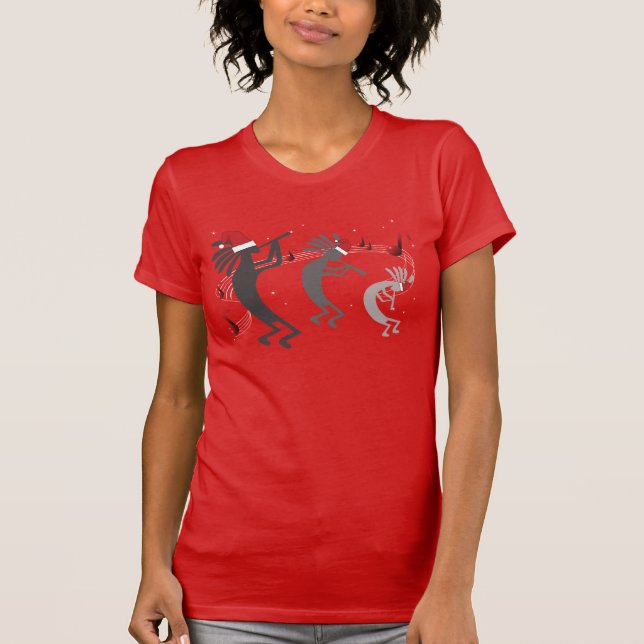 Camiseta Natal Kokopelli Damas Vermelhas (Frente)