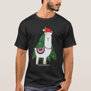 Camiseta Natal Lama com Árvore de Natal