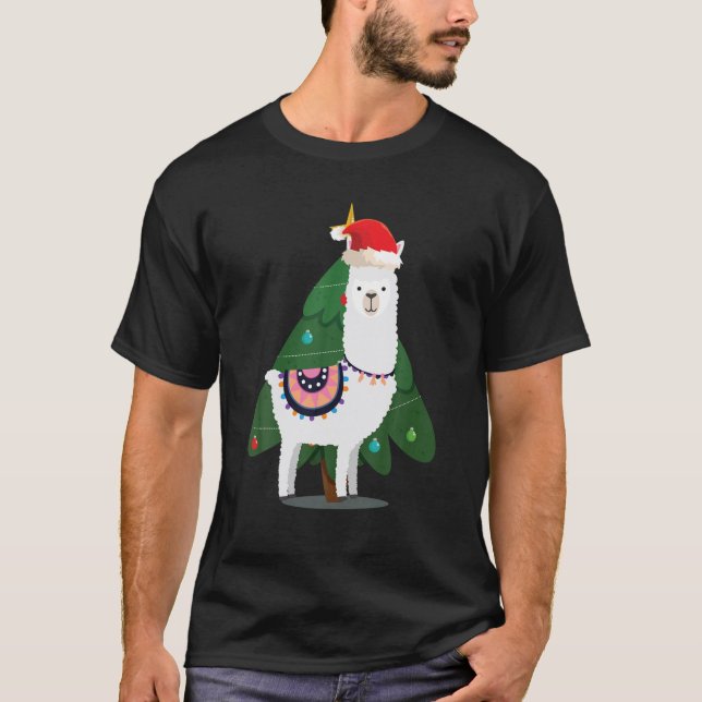 Camiseta Natal Lama com Árvore de Natal (Frente)