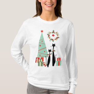 Camiseta Natal legal moderno do gato do meio século atômi