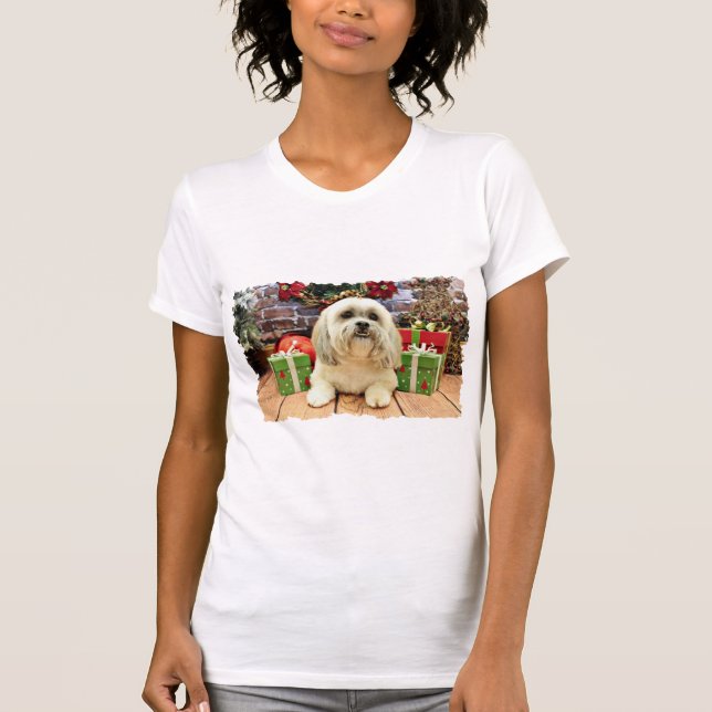 Camiseta Natal - Lhasa Apso - de solo (Frente)