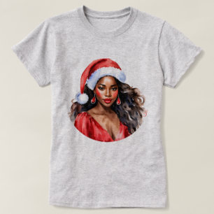 Camiseta Natal Linda Mulher Negra Santa Hat