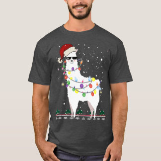 Camiseta Natal Llama Santa Hat Ugly Xmas Tree Alpaca