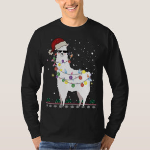Camiseta Natal Llama Santa Hat Ugly Xmas Tree Alpaca Gi