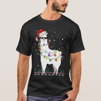 Camiseta Natal Llama Santa Hat Ugly Xmas Tree Alpaca Gi