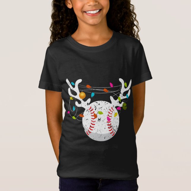 Camiseta Natal Luz Baseball Ball Engraçado Xmas (Frente)
