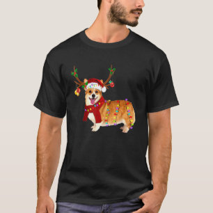 Camiseta Natal Luz de Rena Corgi do Papai Noel