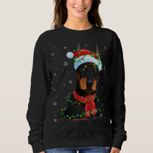 Camiseta Natal Luz Doberman Dog Santa Hat Scarf