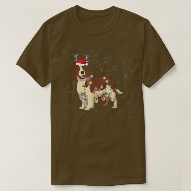 Camiseta Natal Luz Inglesa Springer Spanel Dog Chri (Frente do Design)