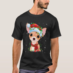 Camiseta Natal Luzes Chihuahua Cachorro Santa Hat Scarf