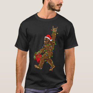 Camiseta Natal Luzes do Pé Grande Rock Diversão Sasquatch