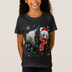 Camiseta Natal Luzes Engraçadas Xmas Santa Hat Panda Animal