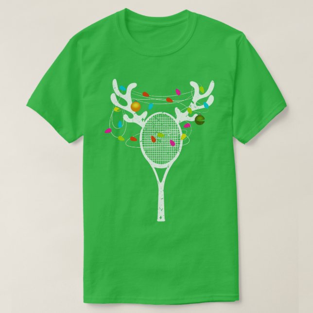 Camiseta Natal Luzes Tênis Racket Engraçado Xmas (Frente do Design)