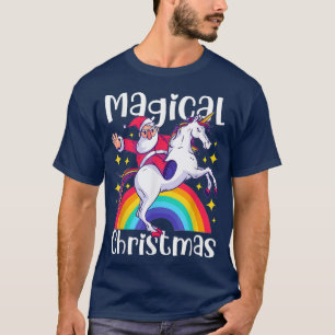 Camiseta Natal mágico com Papai Noel e Unicórnio