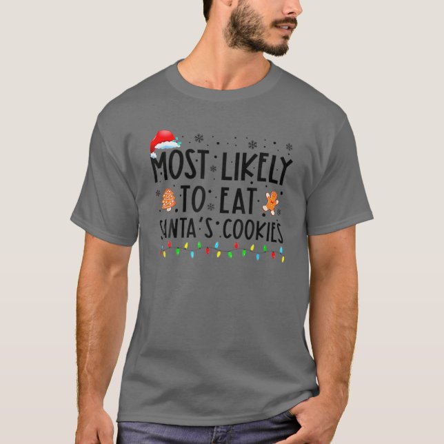 Camiseta Natal Mais Provável Para Comer A Família De Cookie (Frente)