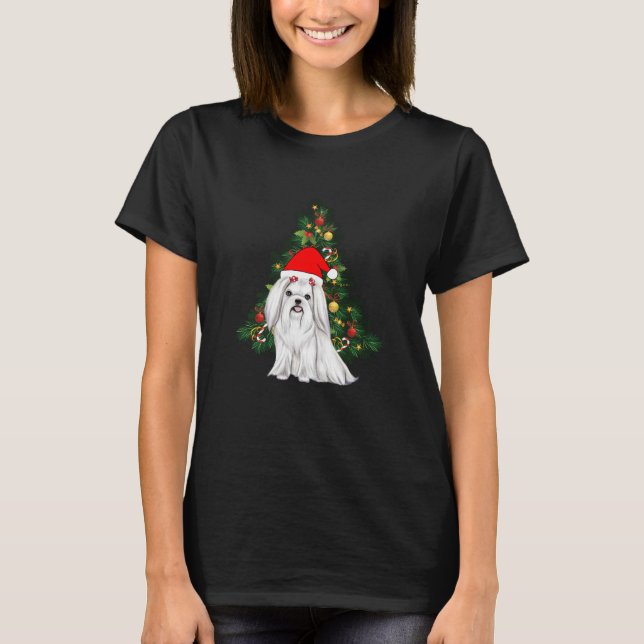 Camiseta Natal Maltês, Xmas Maltês Cachorro com chapéu de P (Frente)