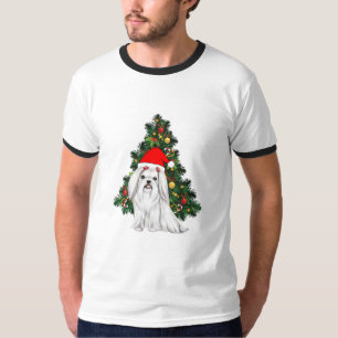 Camiseta Natal Maltês, Xmas Maltês Cachorro com chapéu de P
