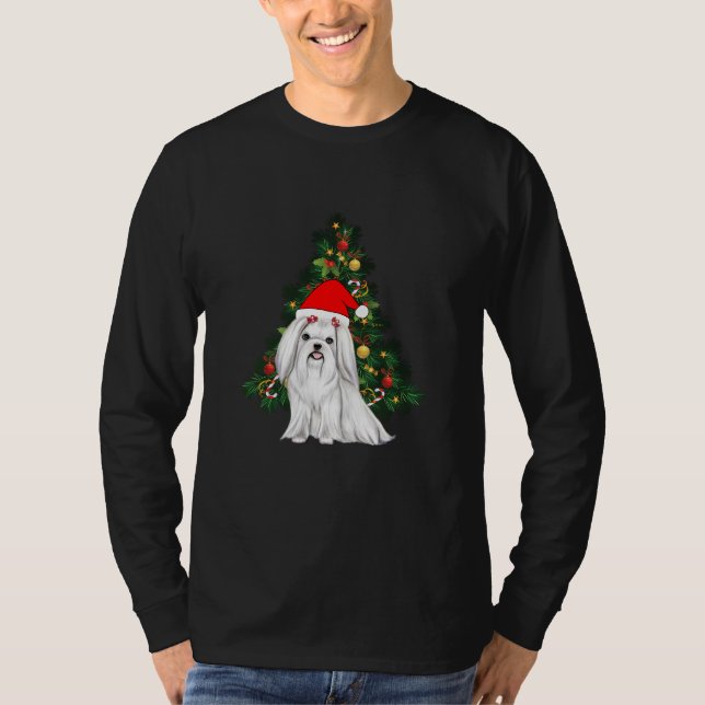 Camiseta Natal Maltês, Xmas Maltês Cachorro com chapéu de P (Frente)