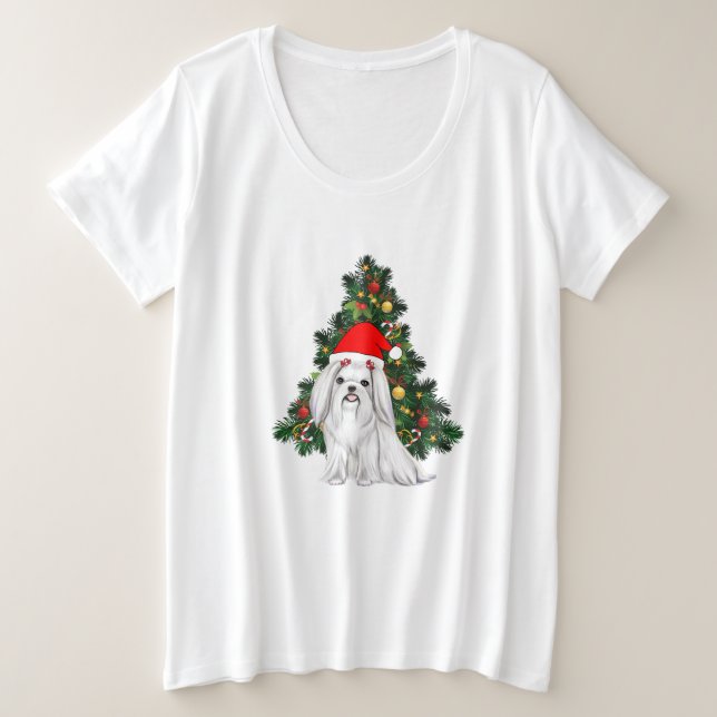 Camiseta Natal Maltês, Xmas Maltês Cachorro com chapéu de P (Frente do Design)
