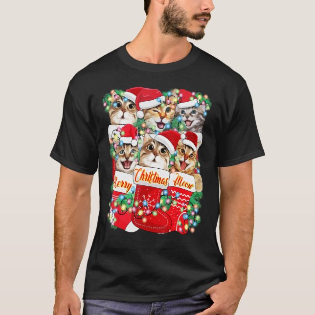 Camiseta Natal Meow  Design de Natal Gatos Fofos (Frente)