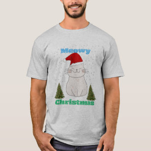 Camiseta Natal Meowy Design de Gato Fofo   Roupa de Festa D