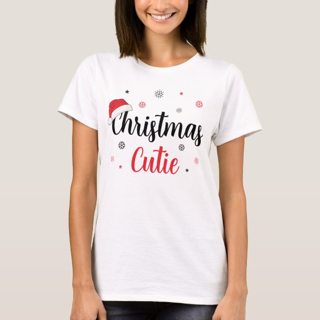 Camiseta Natal moderno Cutie Santa Hat (Frente)