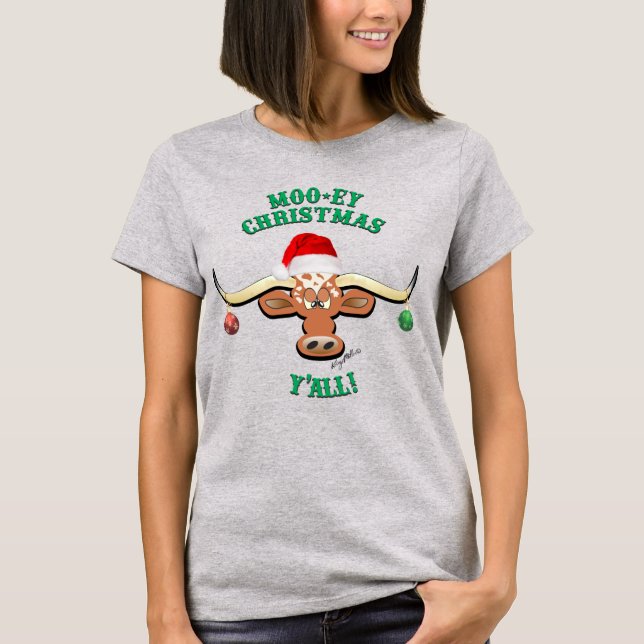 Camiseta Natal Moo-ey, Longhorn Steer (Frente)