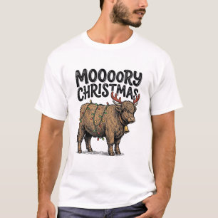 Camiseta Natal Moooory Vaca Highland Gravura Vintage T