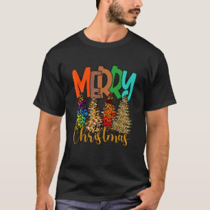 Camiseta Natal Mulheres Estampa de Leopardo Natal Feliz Nat