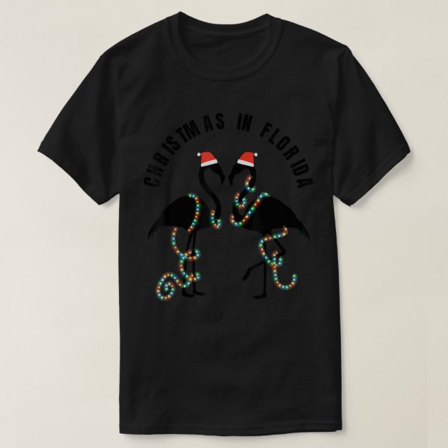 Camiseta Natal Na Flamingo Bird XMAS Lights (Frente do Design)