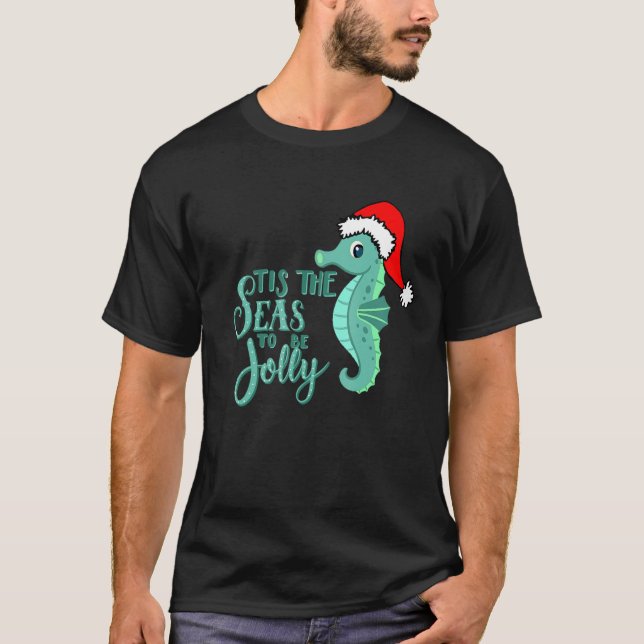 Camiseta Natal Na Praia Flamingo Papai noel Seacavalo Elv (Frente)