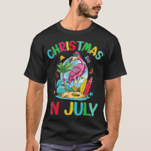 Camiseta Natal Nas Férias De Verão De Flamingo No Surfe Em