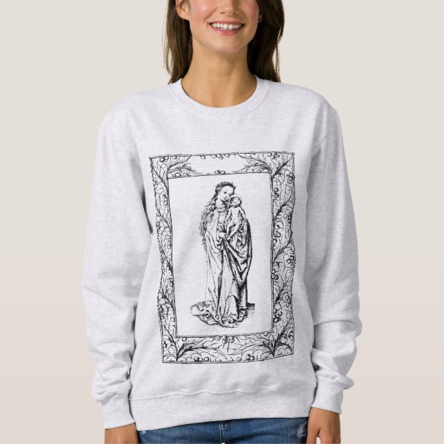 Camiseta Natal Natividade Madonna e Child Holly Border (Frente)