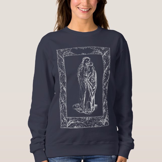 Camiseta Natal Natividade Madonna e Child Holly Border (Frente)