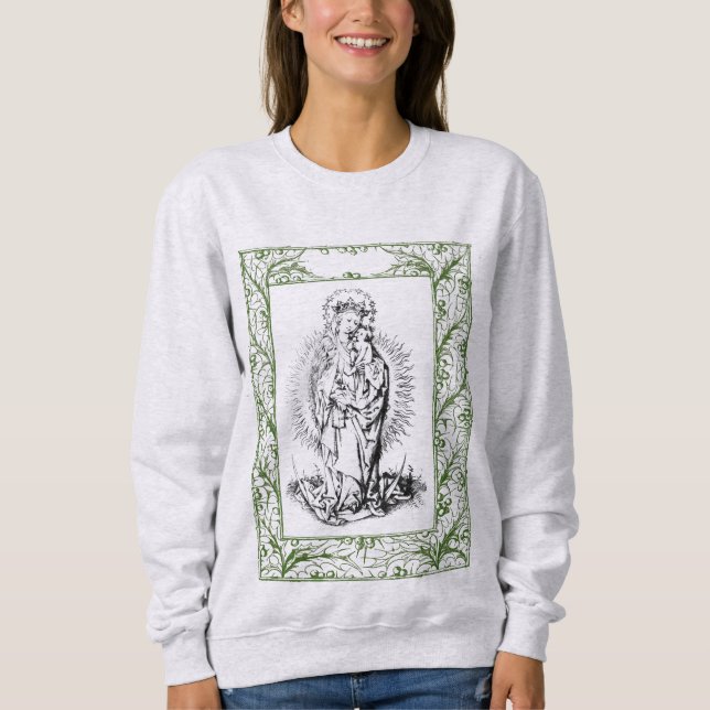 Camiseta Natal Natividade Madonna e Child Holly Border (Frente)