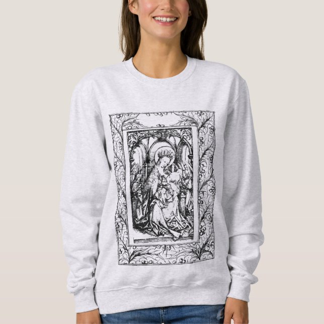 Camiseta Natal Natividade Madonna e Child Holly Border (Frente)