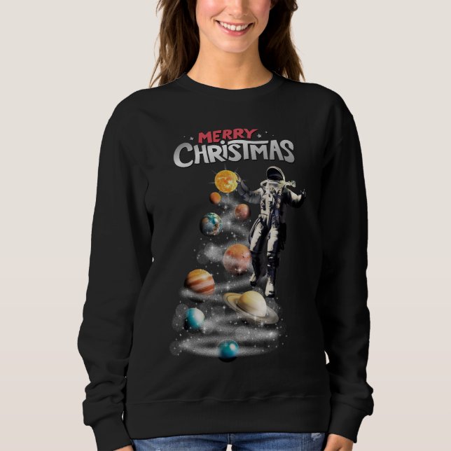 Camiseta Natal no Astronauta do Sistema Solar no Espaço (Frente)