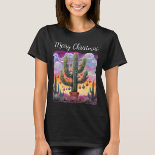 Camiseta Natal no Deserto Sudoeste Saguaro Cactus