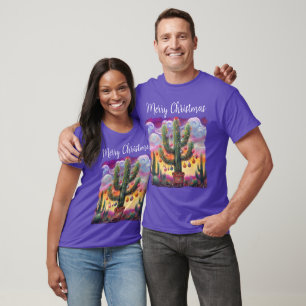 Camiseta Natal no Deserto Sudoeste Saguaro Cactus