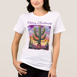 Camiseta Natal no Deserto Sudoeste Saguaro Cactus