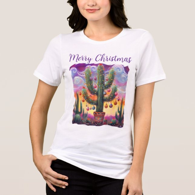 Camiseta Natal no Deserto Sudoeste Saguaro Cactus (Frente)