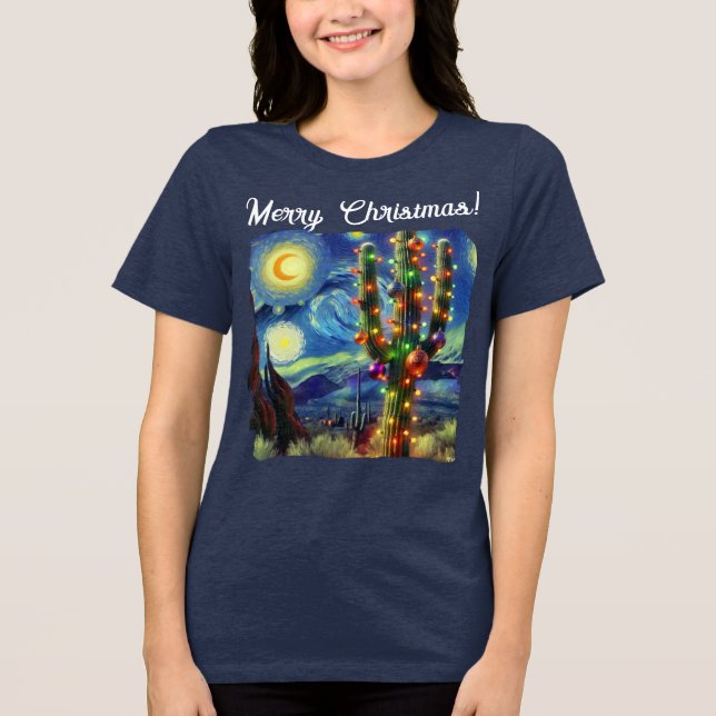 Camiseta Natal no Deserto Sudoeste Saguaro Cactus (Frente)