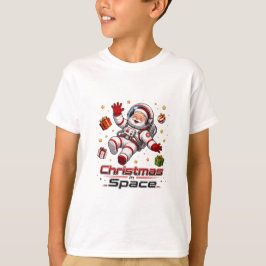 Camiseta Natal no Espaço Papai Noel Astronauta Fofo Feriado