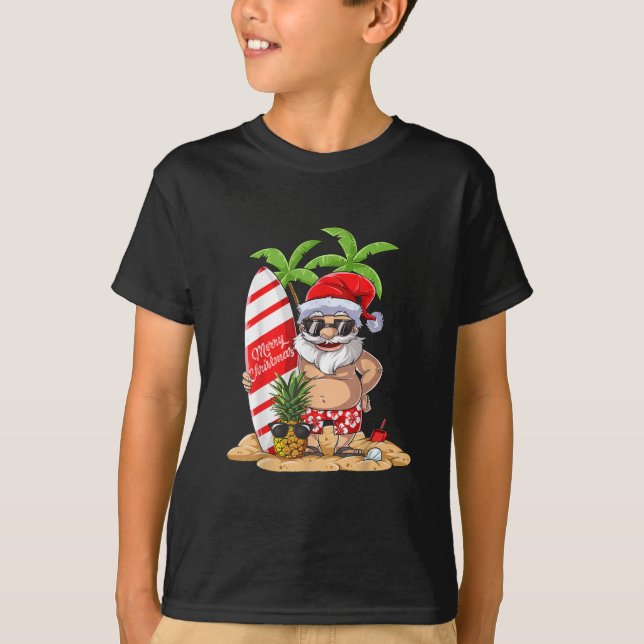 Camiseta Natal no Surfe Havaiano de Papais noeis de julho (Frente)