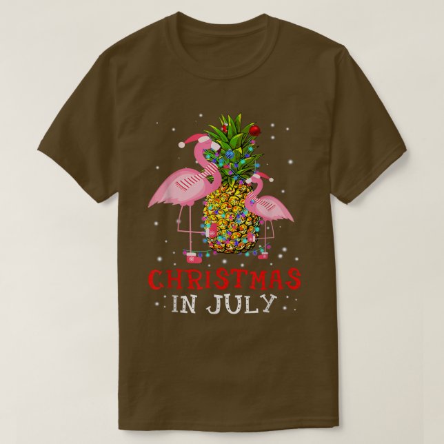 Camiseta Natal no verão de Feliz Flamingo Pineapple (Frente do Design)